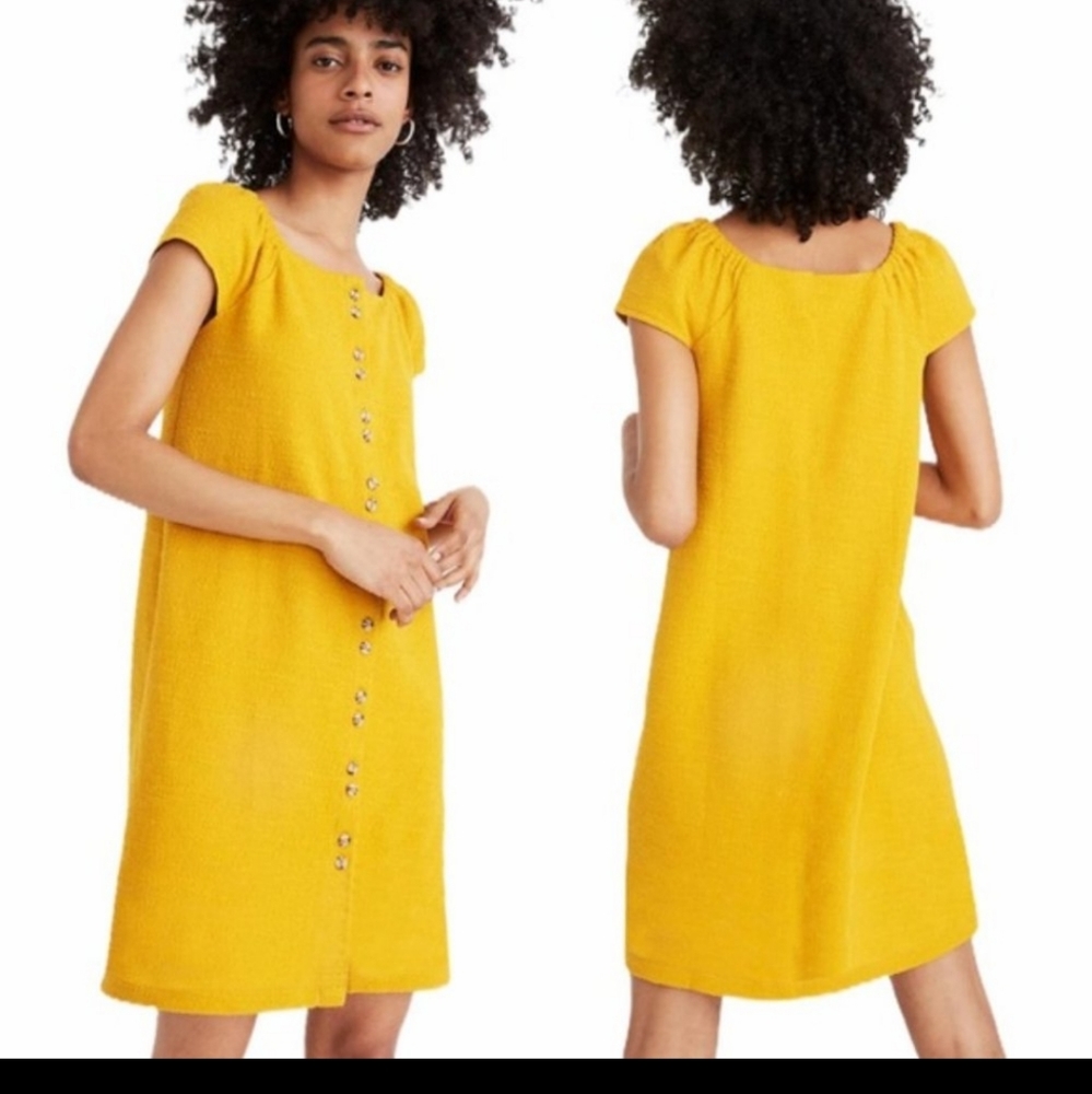 Madewell Texture & thread button cap sleeve dress Medium